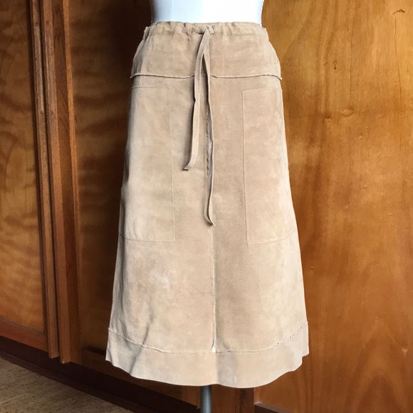 Hugo Buscati Dresses & Skirts - Hugo Buscati Collection Tan Suede Leather High Waisted Midi Skirt 4 / 6